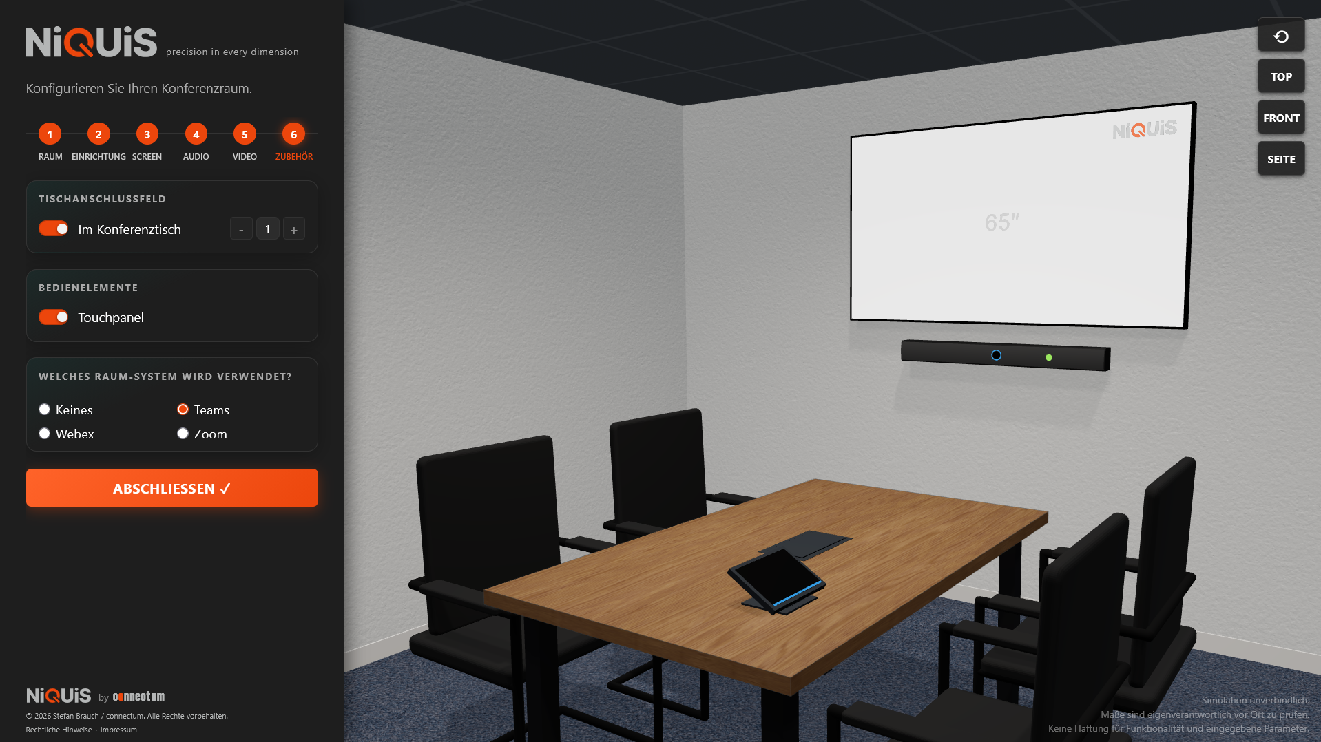 All-in-One-Videobar mit Display in einem kompakten Huddle Space, geplant in NiQUiS